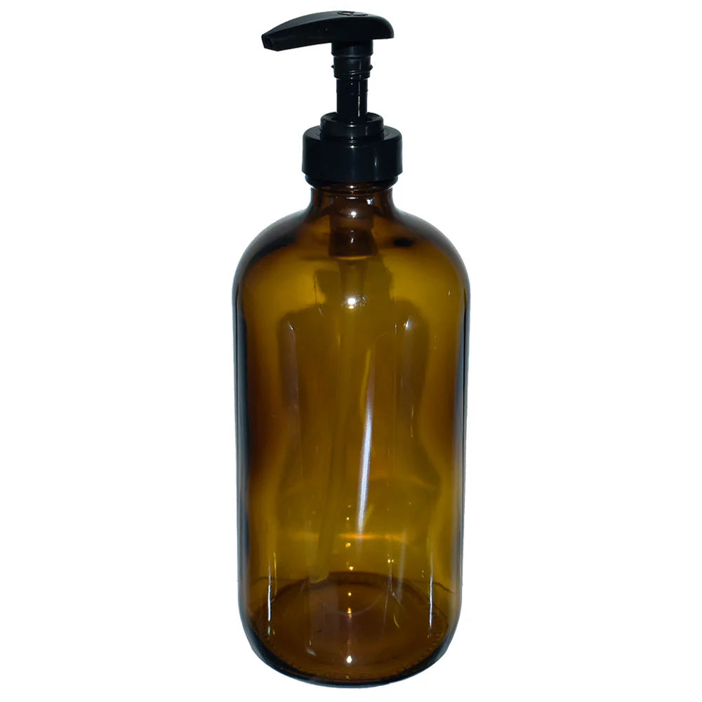 16 oz. Amber Boston Round with Black Lotion Pump