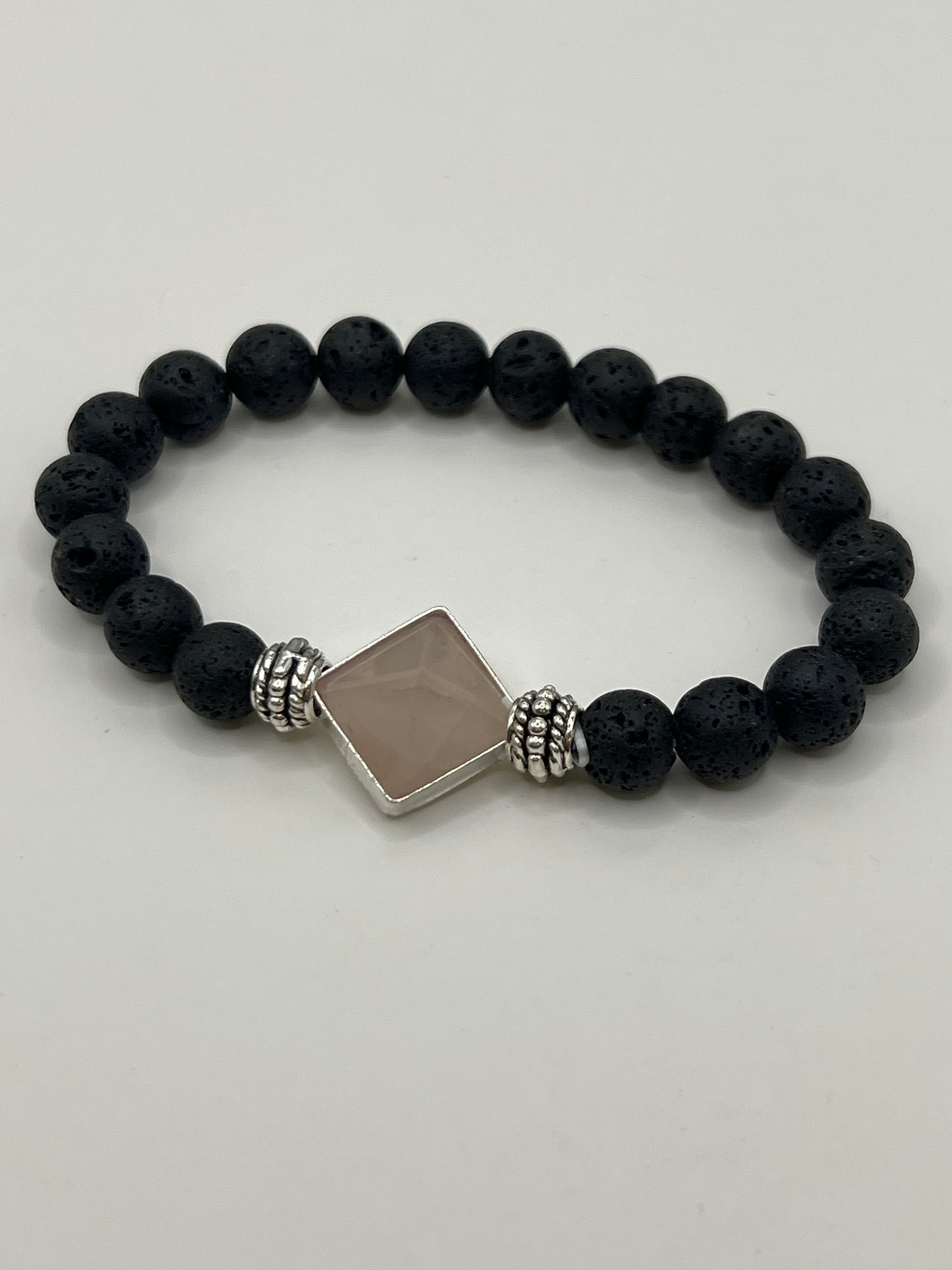Lava & Rose Quartz Pyramid Bracelet