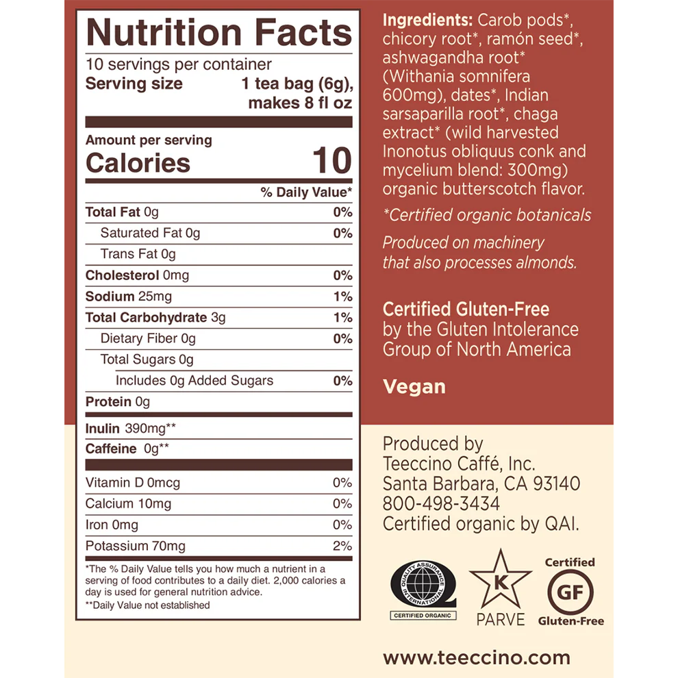 Chaga Ashwagandha Butterscotch Cream Mushroom Herbal Tea