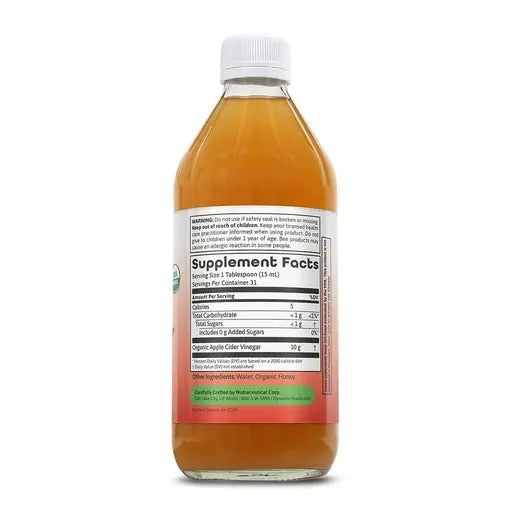 Organic Raw Apple Cider Vinegar with the Mother & Honey (Glass) 16 fl. oz.