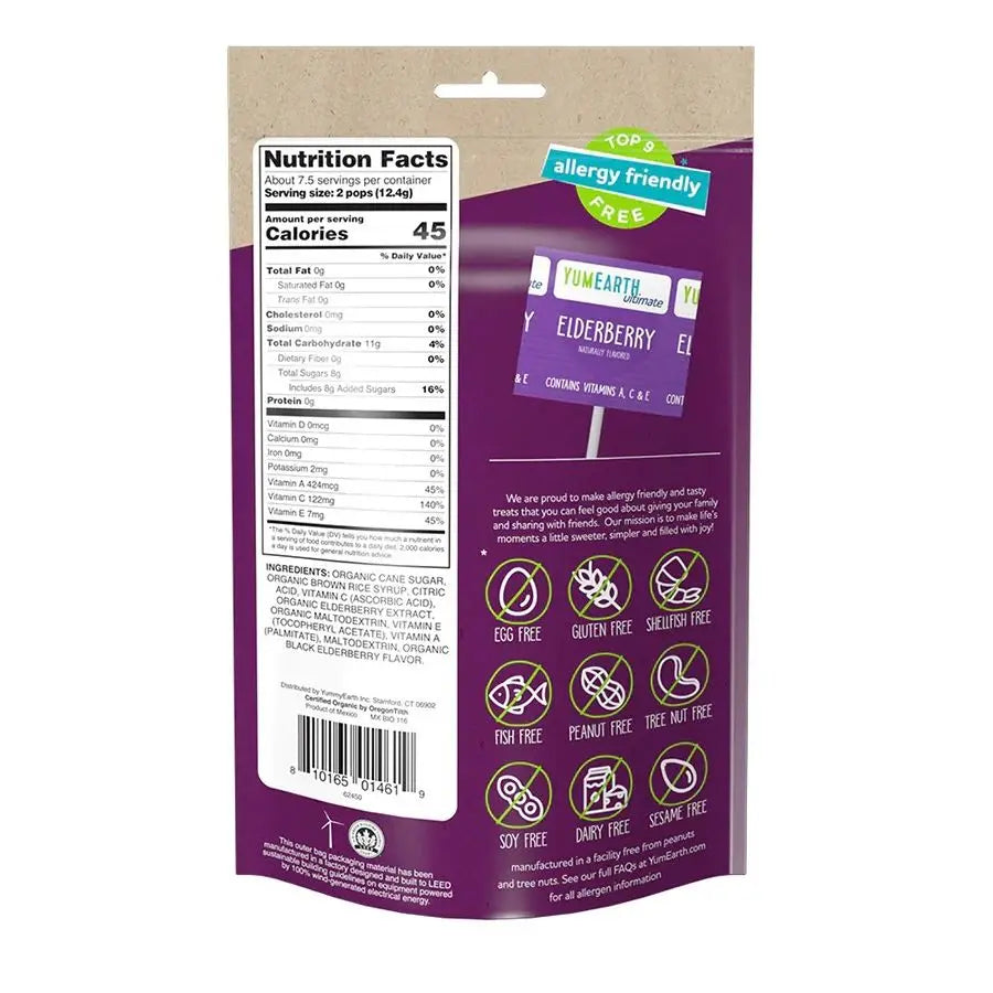 Organic Ultimate Elderberry Lollipops 15 count