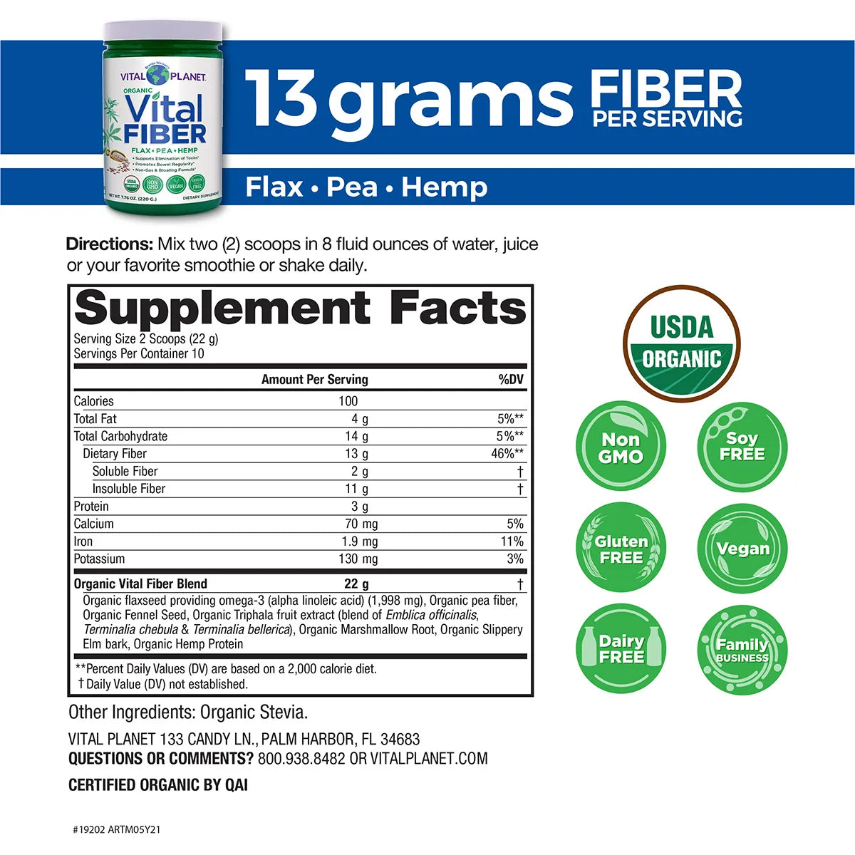 Vital FIBER, 220g USDA Organic