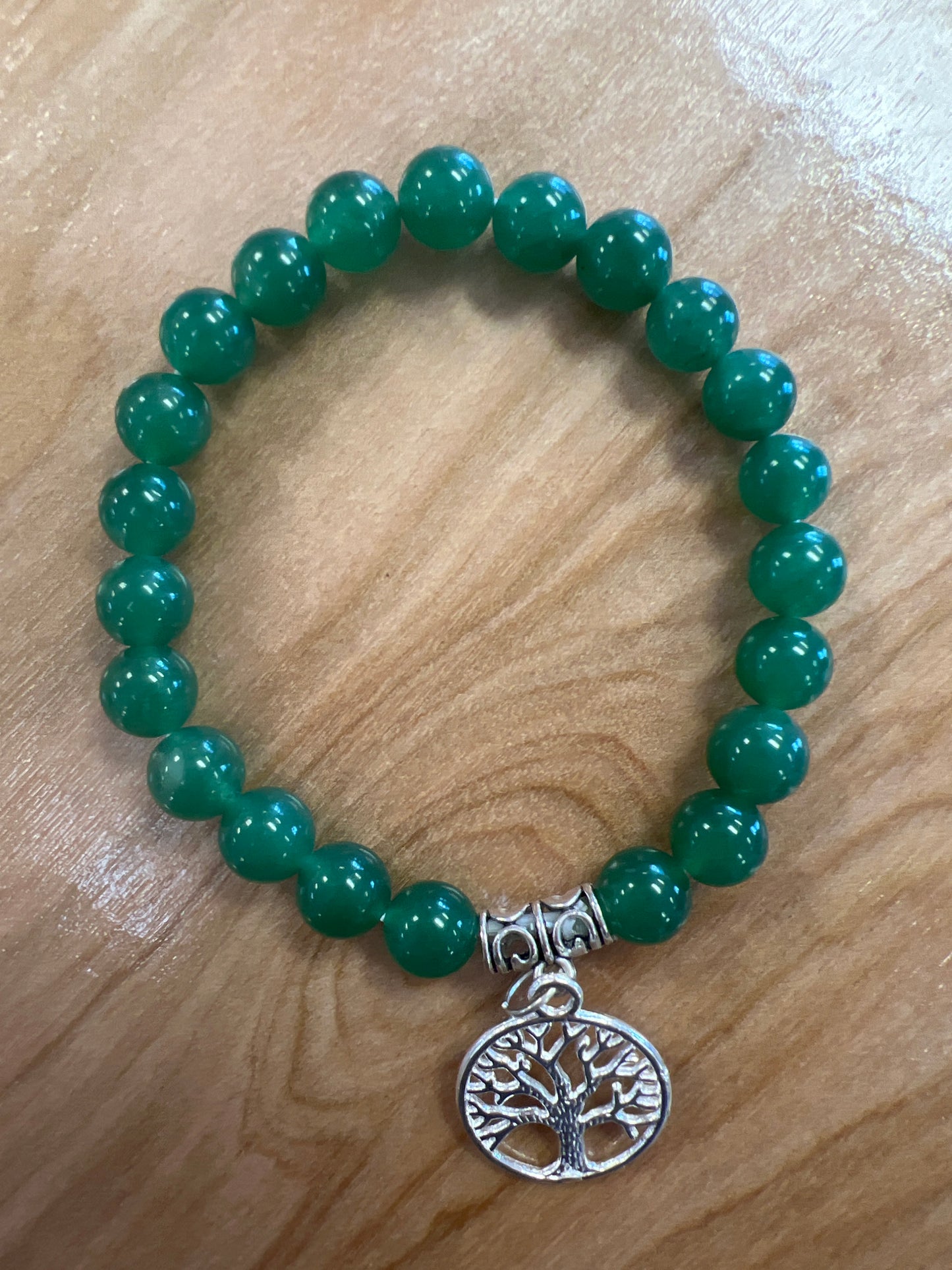 Green Aventurine Gem Stone Bracelet with Tree of Life Charm