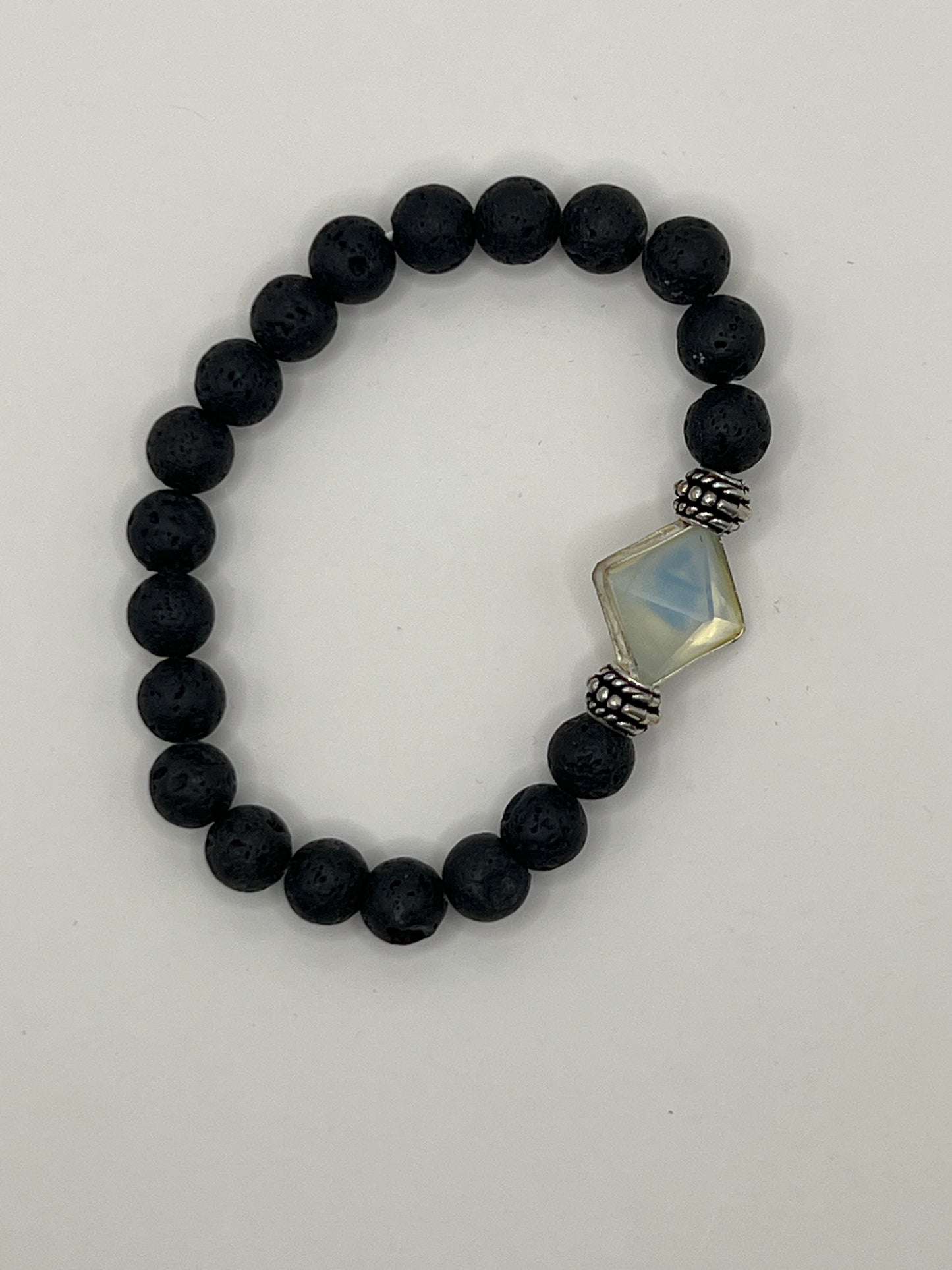 Lava Beads & Opalite Pyramid Bracelet