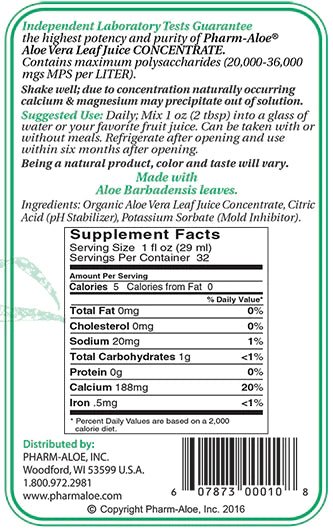 Aloe Vera Leaf Juice 4x Concentrated