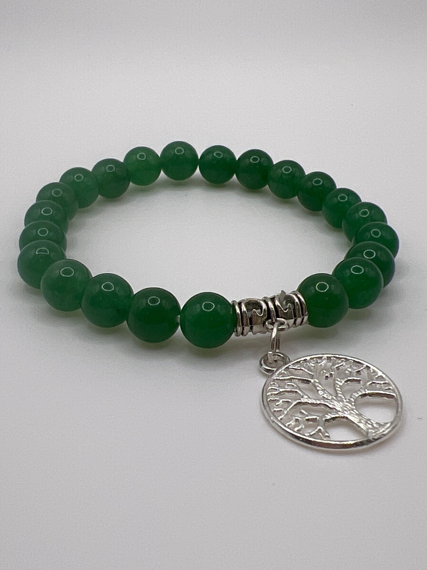 Green Aventurine Gem Stone Bracelet with Tree of Life Charm