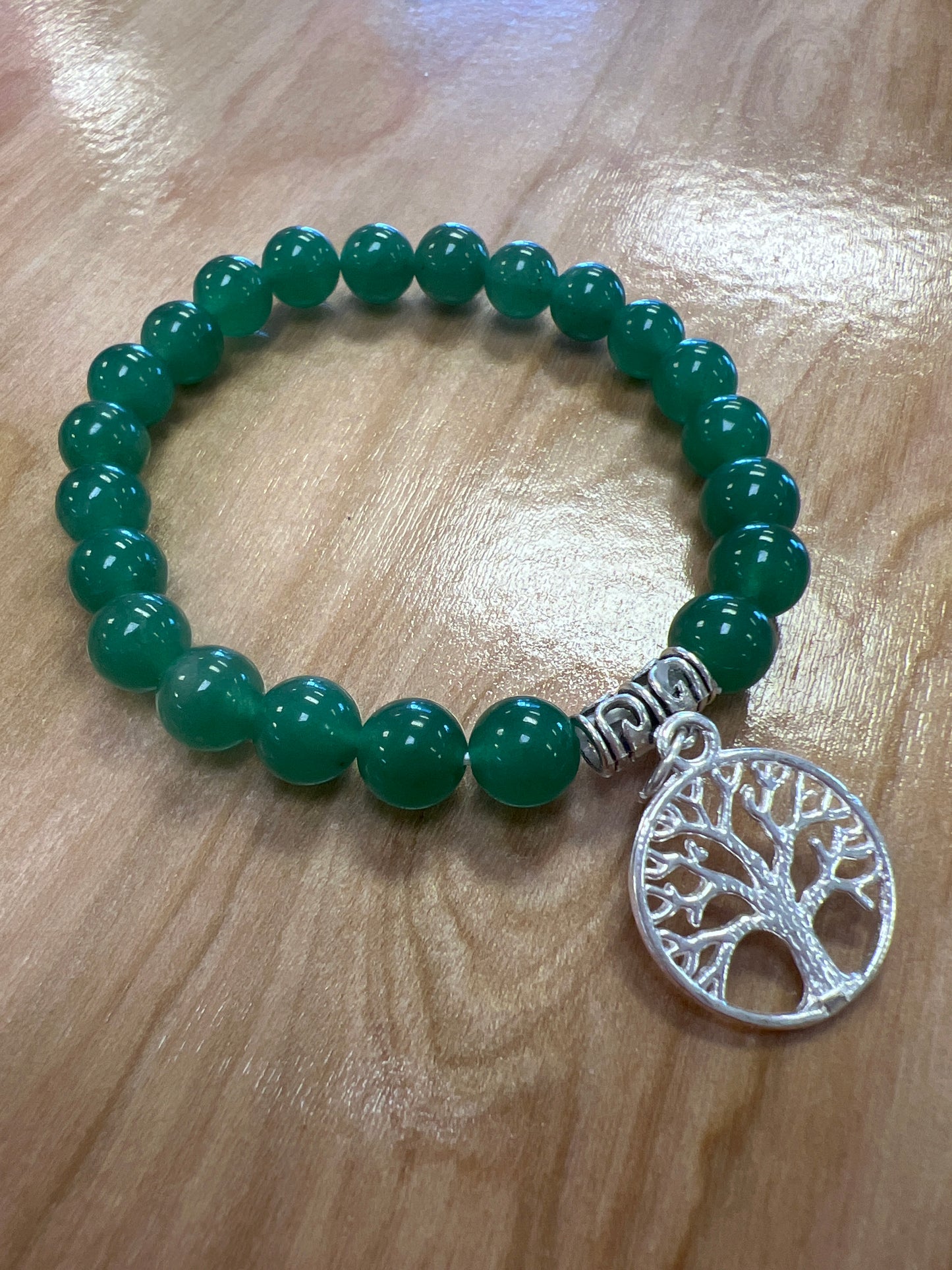 Green Aventurine Gem Stone Bracelet with Tree of Life Charm