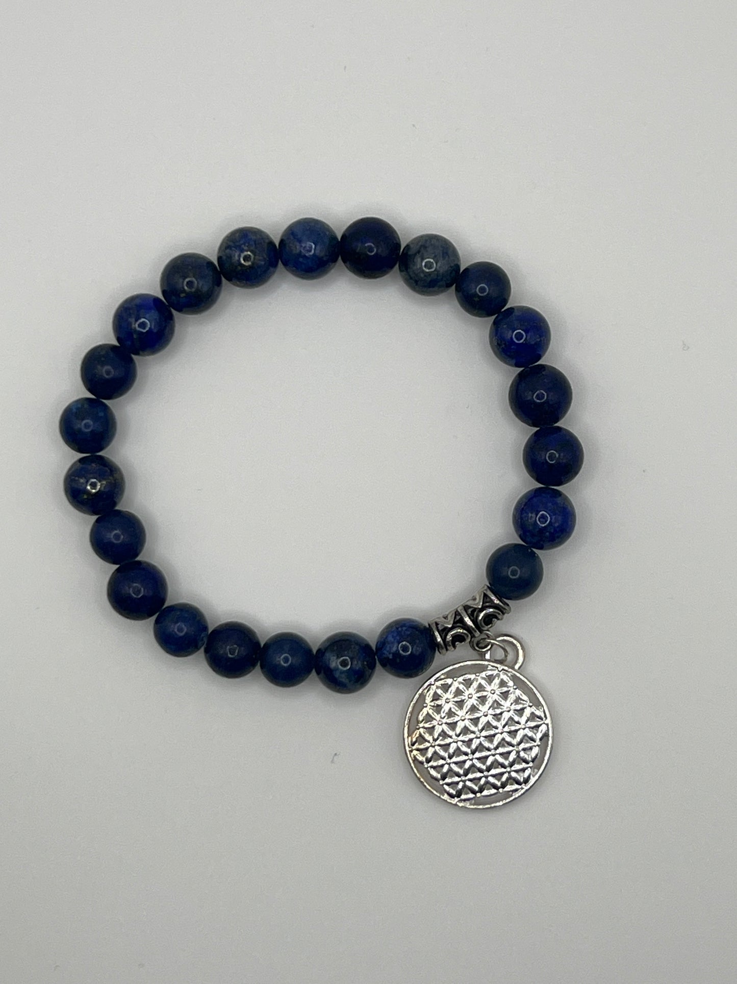 Lapis Gem Stone Bracelet with Flower of Life Charm