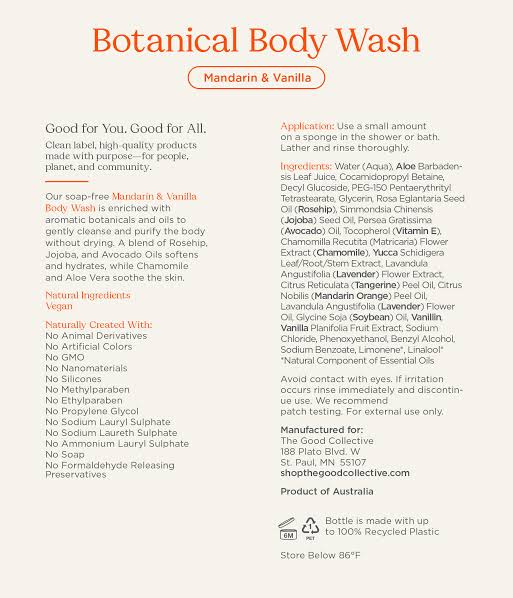 Vanilla & Mandarin Botanical Body Wash