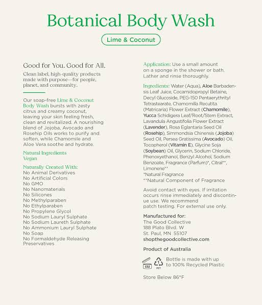 Lime & Coconut Botanical Body Wash